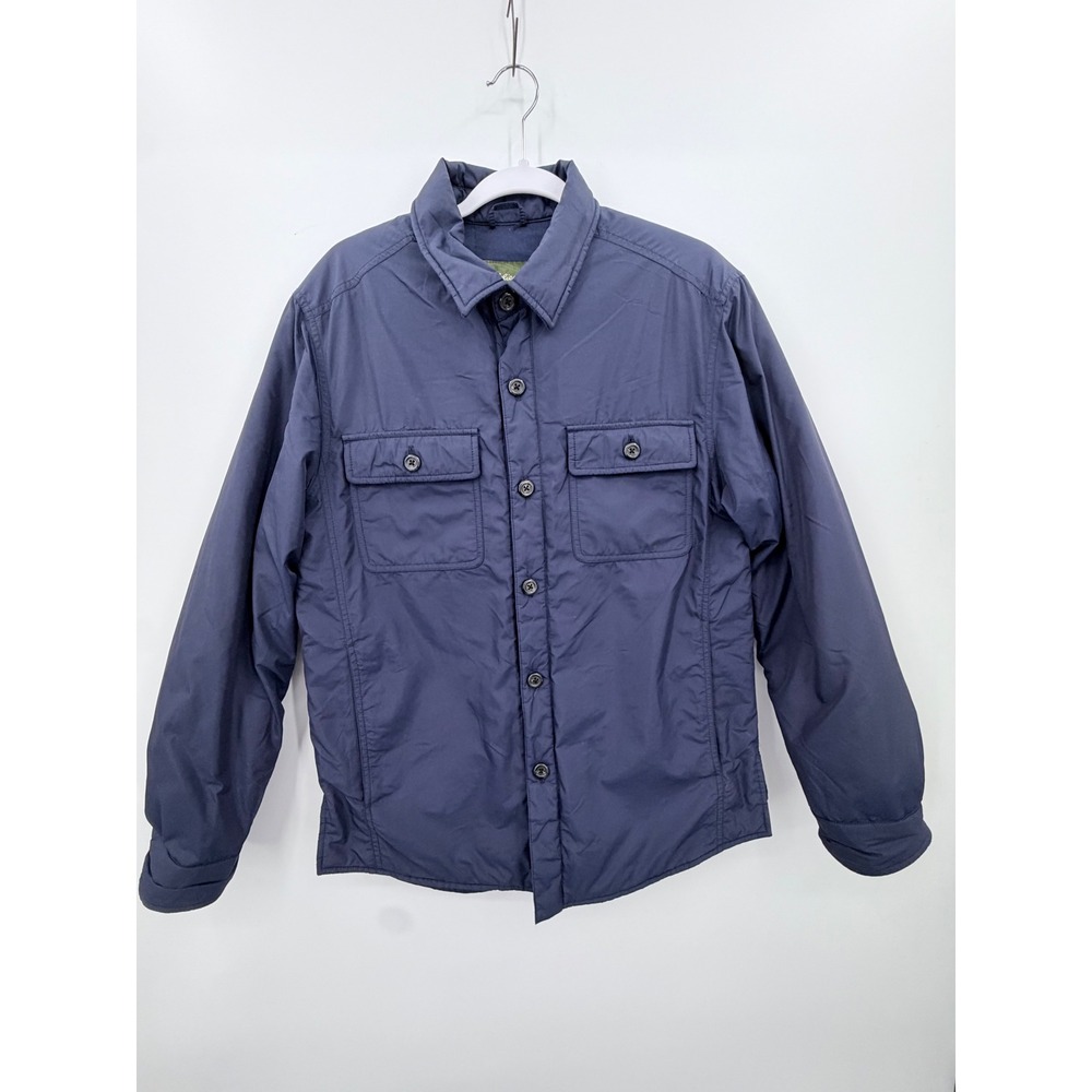 Eddie Bauer Down Shirt Jacket Mens Small Navy Blue Quilted Insulated Button